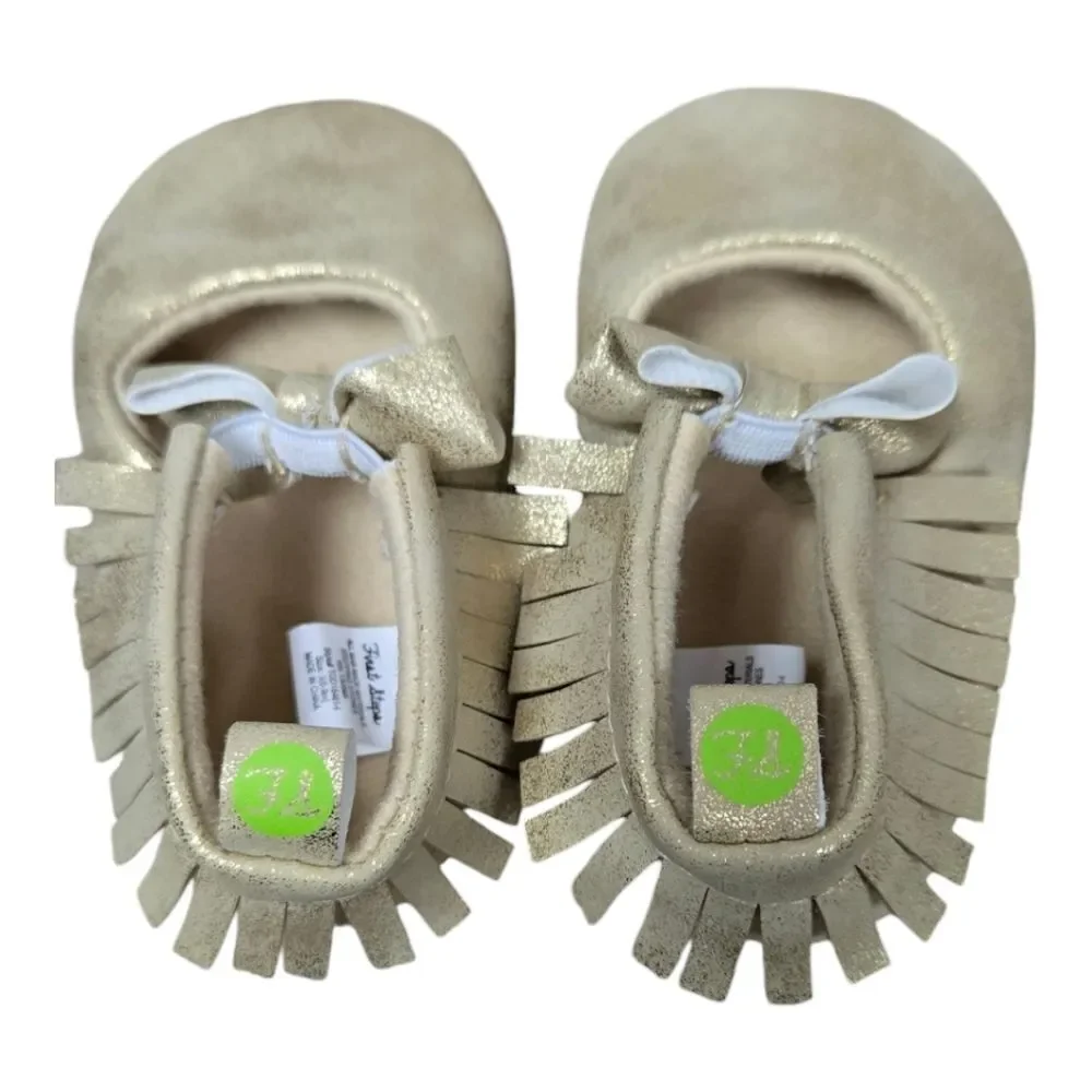 Baby Gold Moccasins 6 9 Months Metallic Bow Crib Shoes First Steps Photo Outfit